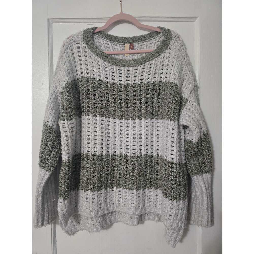 Pilcro‎ Women's Boat Neck Striped Sweater White Moss Green Size Medium